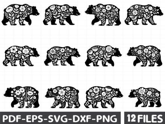 Floral Polar Bear Stencil SVG