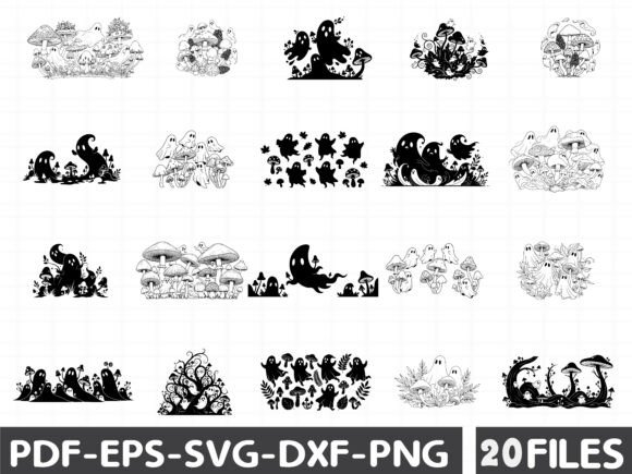 Mystical Black Ghost Mushrooms SVG